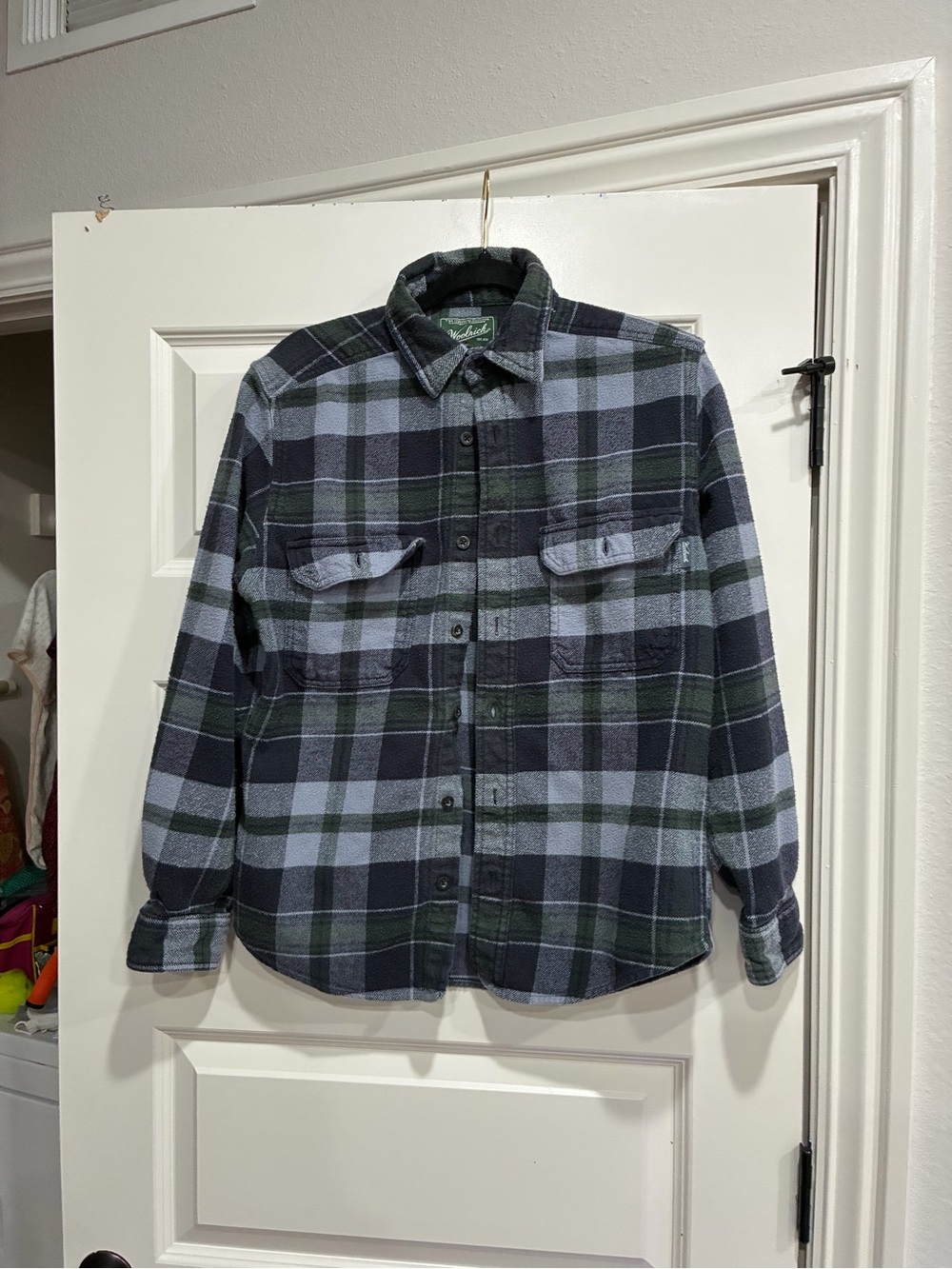Woolrich Men's Plaid Shirt Jacket in Green, Navy & Light Gray